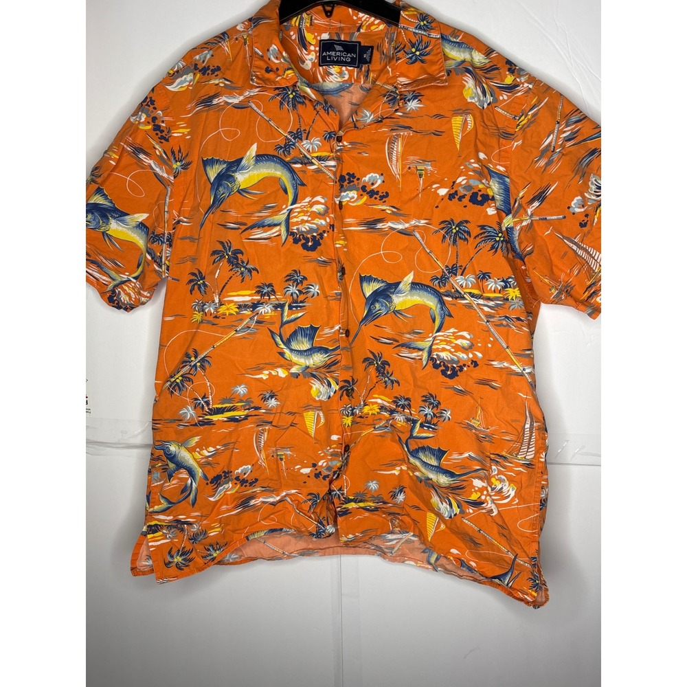 American Living Orange Marlin Sailboat Hawaiian Aloha Shirt Mens XL oversized - Picture 2 of 8
